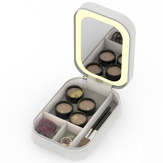 1Pc Portable Travel Makeup Bag With LED Mirror Rechargeable Beauty Mirror With 3 Color Light Dimmable Brightness Waterproof Cosmetic Bag With 4 Compartments Ideal Gift For Women